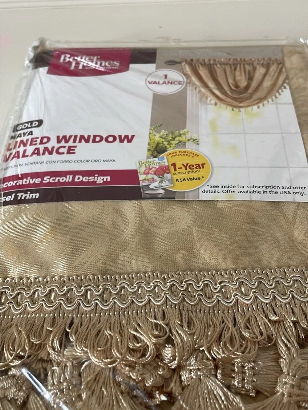Better Homes And Gardens Gold Window Valance with Tassel Fringe